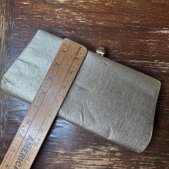 Vintage Gold Clutch Purse With Chain Strap Textured Metallic Finish & Crystal Cl - Picture 10 of 11